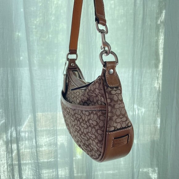 Authentic COACH Pouchette Brown Leather Canvas - Picture 3 of 8